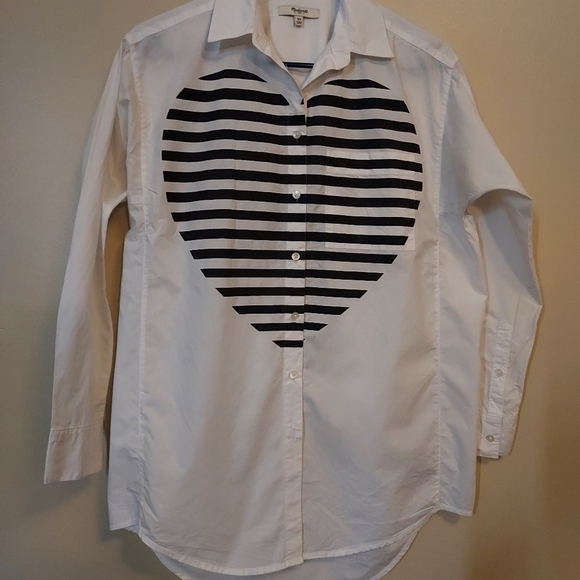 Madewell women's long sleeve white top with big stripe heart xs - Picture 8 of 10